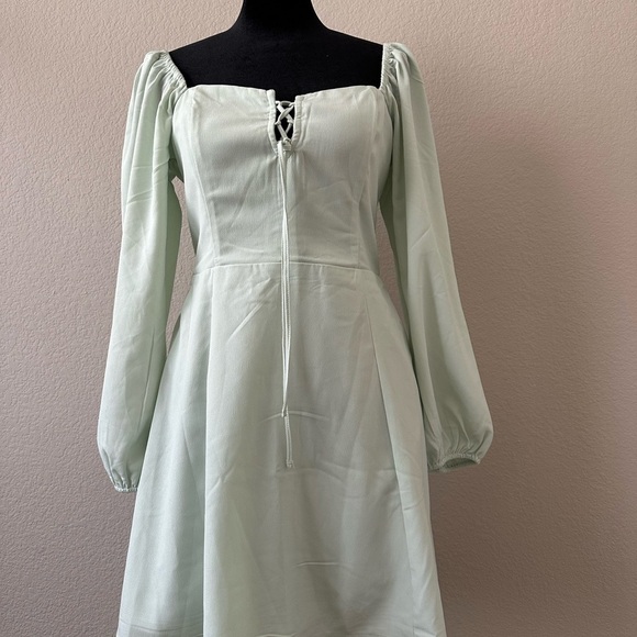 NEW ABERCROMBIE & FITCH Forest Green Chiffon Long Sleeve Short Dress, Small - Picture 2 of 8